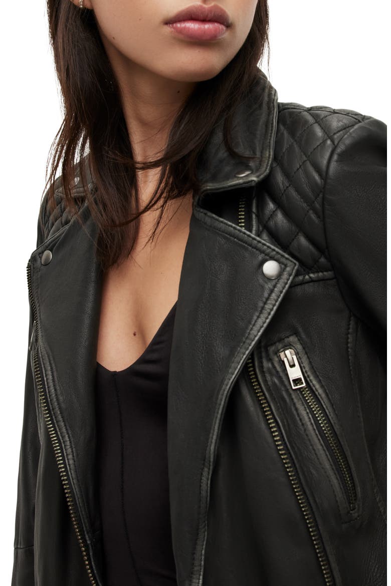 Cargo Leather Biker Jacket, Alternate, color, BLACK/ GREY