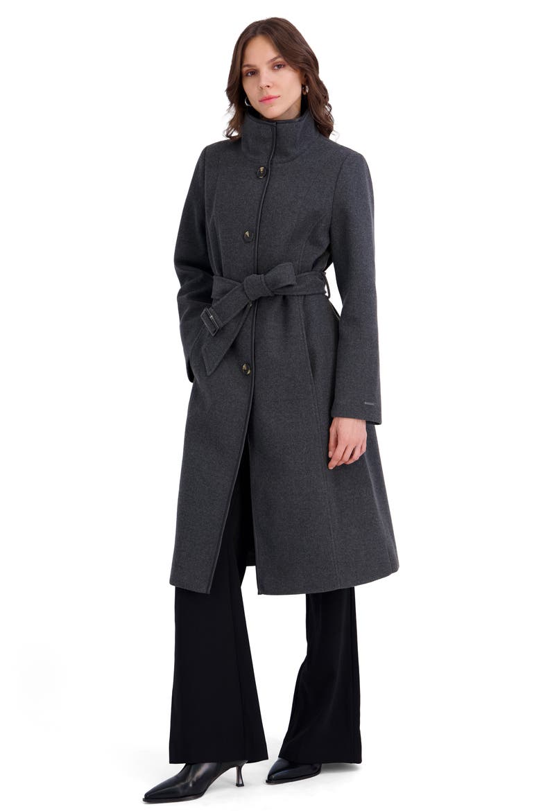 Payton Belted Stand Collar Coat, Alternate, color, CHARCOAL