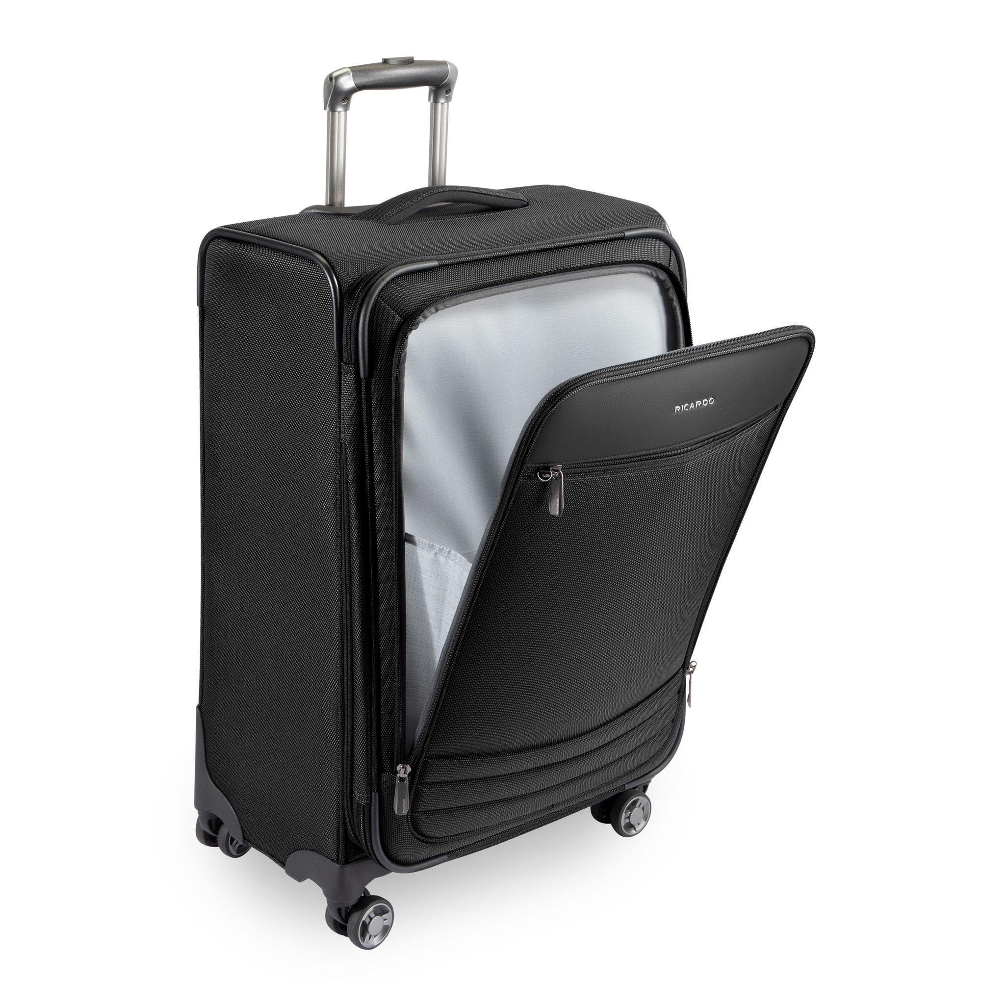 Ricardo Beverly Hills Ashbury Softside Luggage, Expandable Suitcase, Lightweight Sustainable rPET Travel Bag with TSA Lock & Dual Spinner Wheels, 24-inch Medium Check-in, Alternate, color, Black