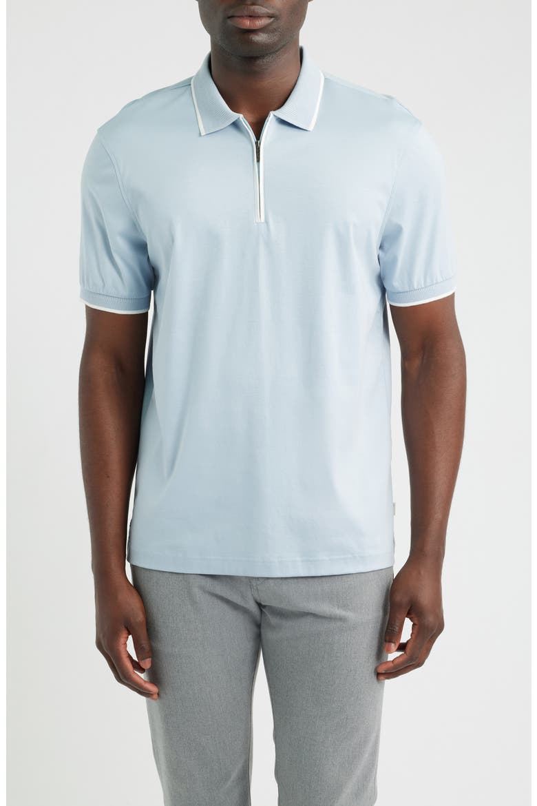 Pima Cotton Quarter Zip Polo, Main, color, HAZY BLUE