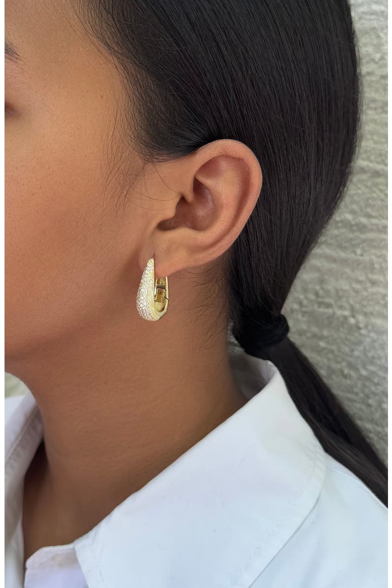 14K Gold Plated Pavé Cubic Zirconia Hoop Earrings, Alternate, color, GOLD