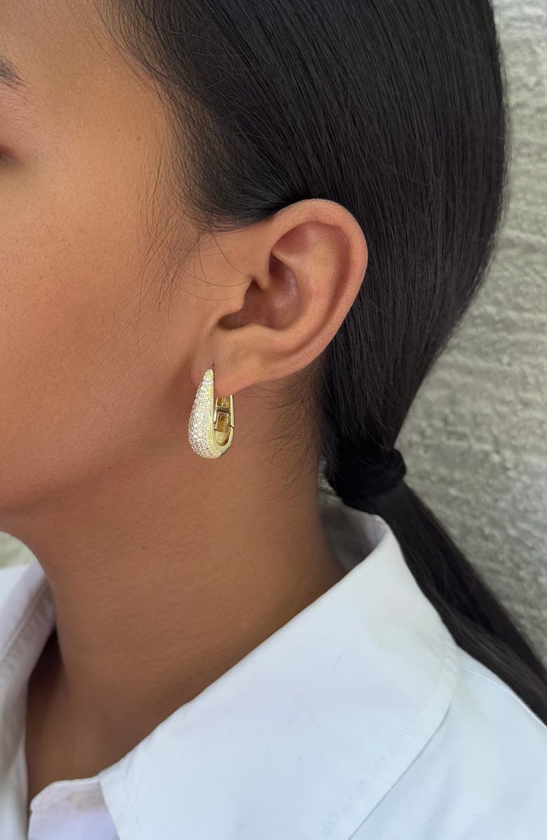 Adornia 14K Gold Plated Pavé Cubic Zirconia Hoop Earrings, Alternate, color, Gold