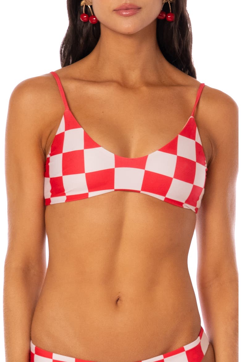 Cherry Checker Liberties Reversible Bikini Top, Main, color, WHITE