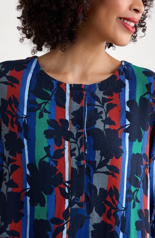 Shop Seasalt Cornwall Sea Call Floral Stripe Linen Blend Midi Dress In Camellia Stripe Ink