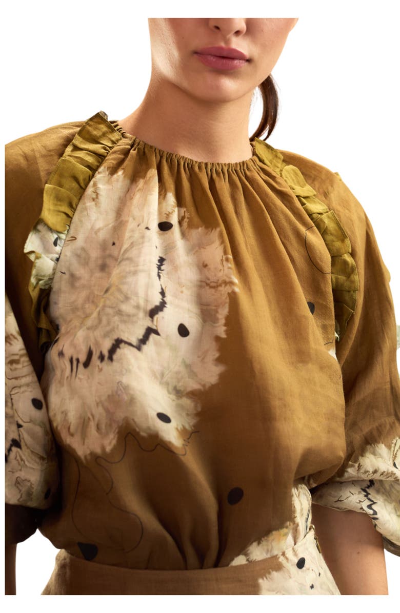 Cynthia Rowley Ramie Ruffle Blouse, Main, color, Golden Floral