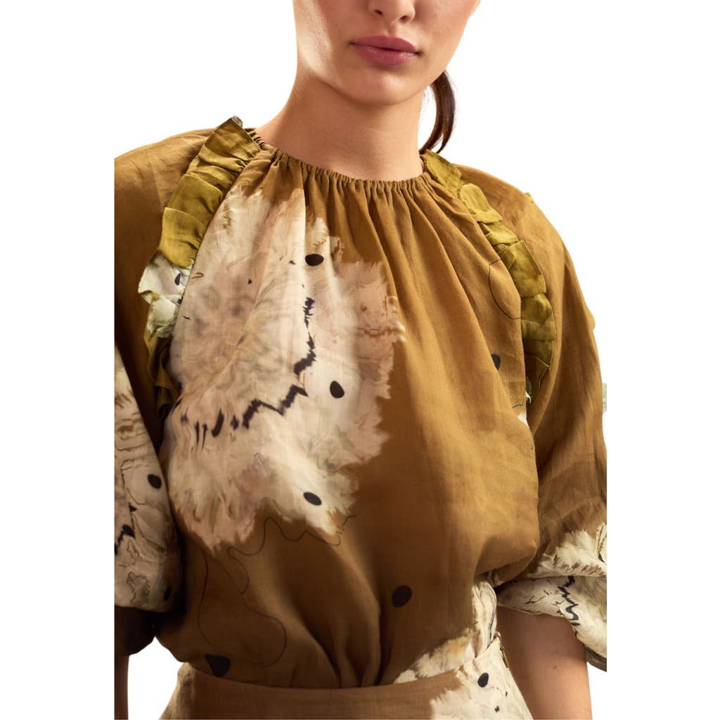 Cynthia Rowley Ramie Ruffle Blouse In Multi