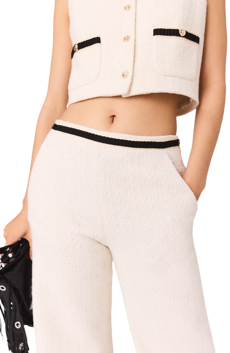 maje Wide leg tweed-effect trousers, Alternate, color, Ecru