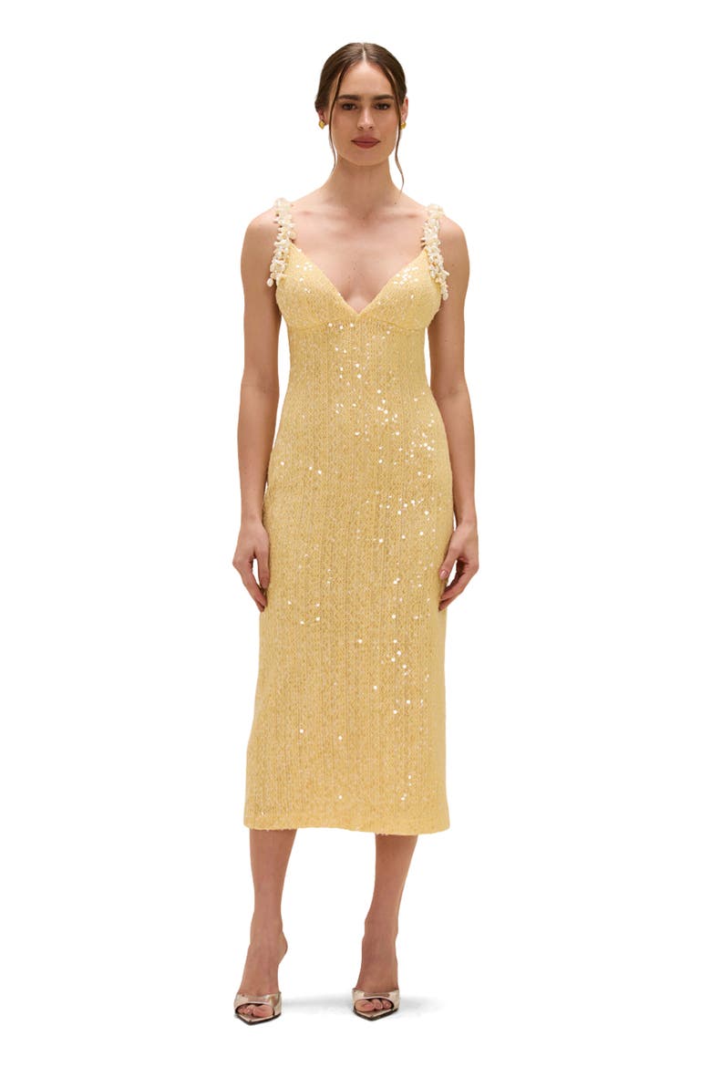 Iara Crochet Flowers Midi Dress, Alternate, color, YELLOW
