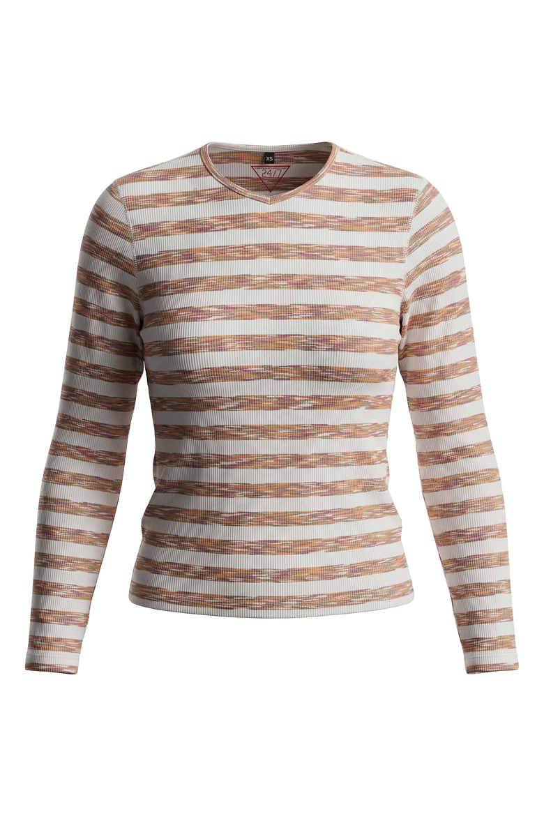 Girl Striped Long Sleeve Self-Binding V-Neck Tee, Main, color, Wine