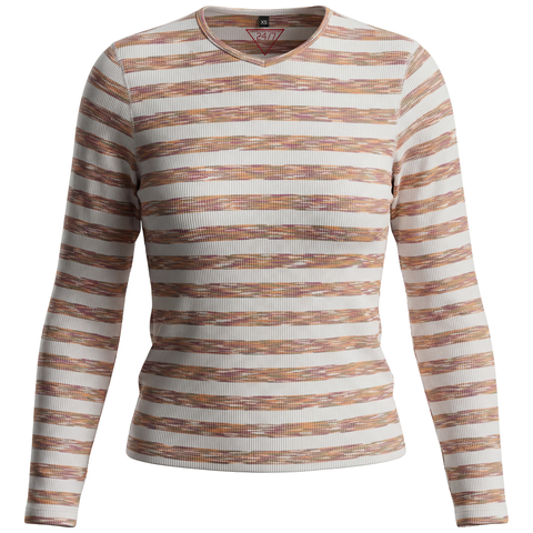 Girl Striped Long Sleeve Self-Binding V-Neck Tee