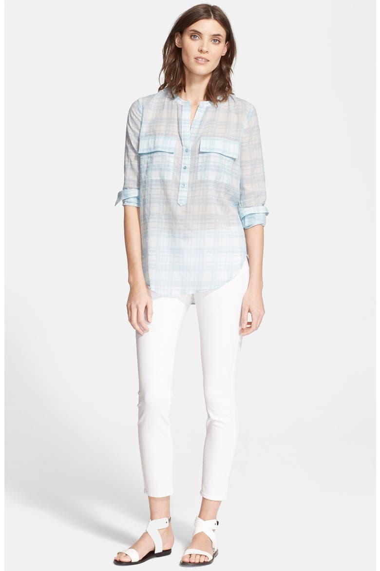 Plaid Half Placket Top, Alternate, color, AQUA