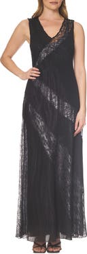 Komarov Lace Inset Chiffon & Charmeuse Gown