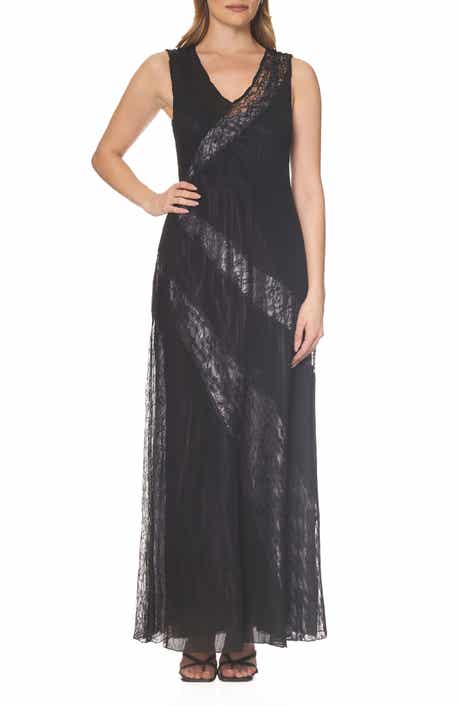 Komarov Lace Inset Chiffon & Charmeuse Gown