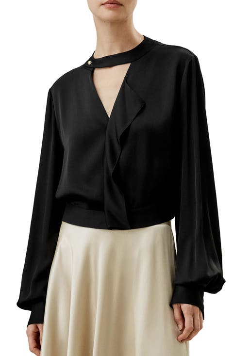 V Neck Collared Silk Shirt