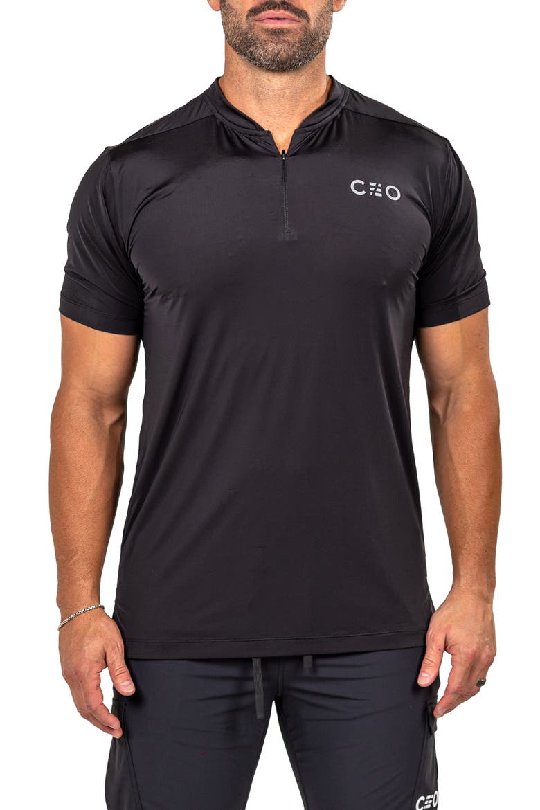 Athletic Quarter Zip Performance T-Shirt, Main, color, BLACK