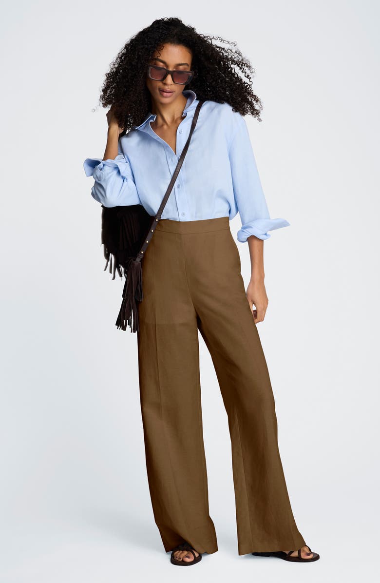 Kenneth Cole Pull-On Linen Blend Straight Leg Pants, Alternate, color, Mesquite