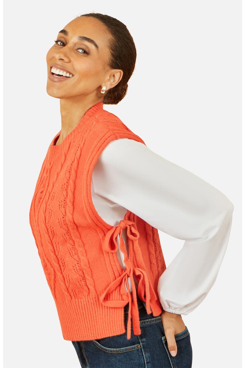 Floral Cable Knit Side Tie Pullover, Alternate, color, Orange