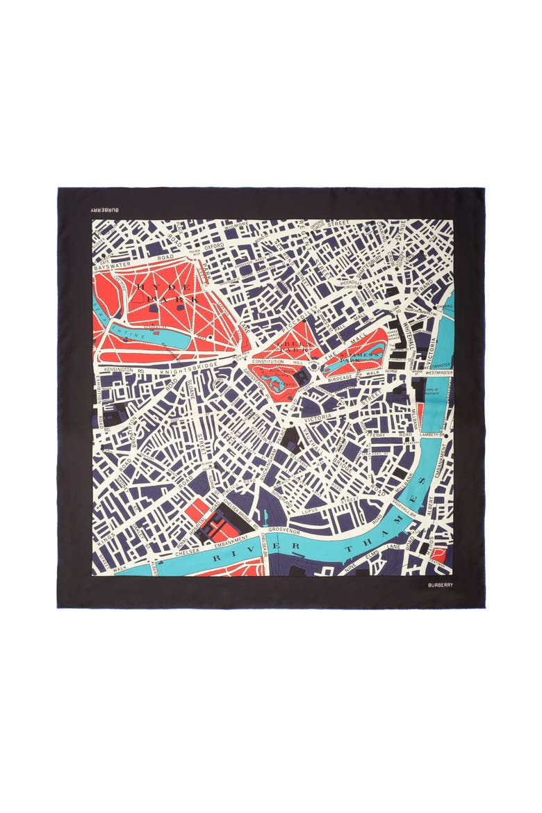 London Map Silk Scarf, Main, color, Iris purple