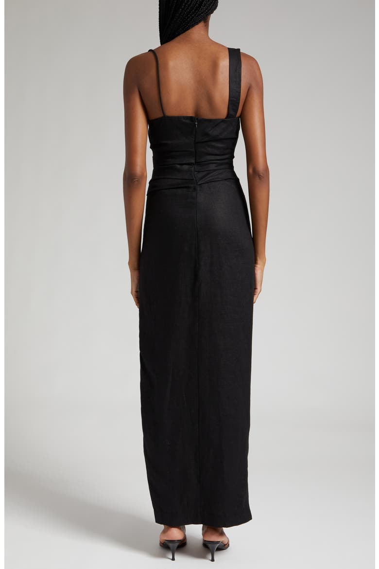 Antonia Beaded Strap Linen Dress, Alternate, color, BLACK
