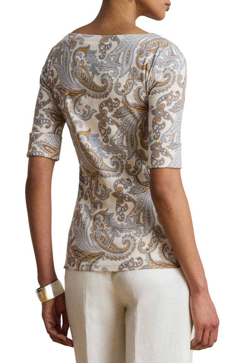 Paisley Stretch Cotton Boat Neck T-Shirt, Alternate, color, CREAM/ MULTI