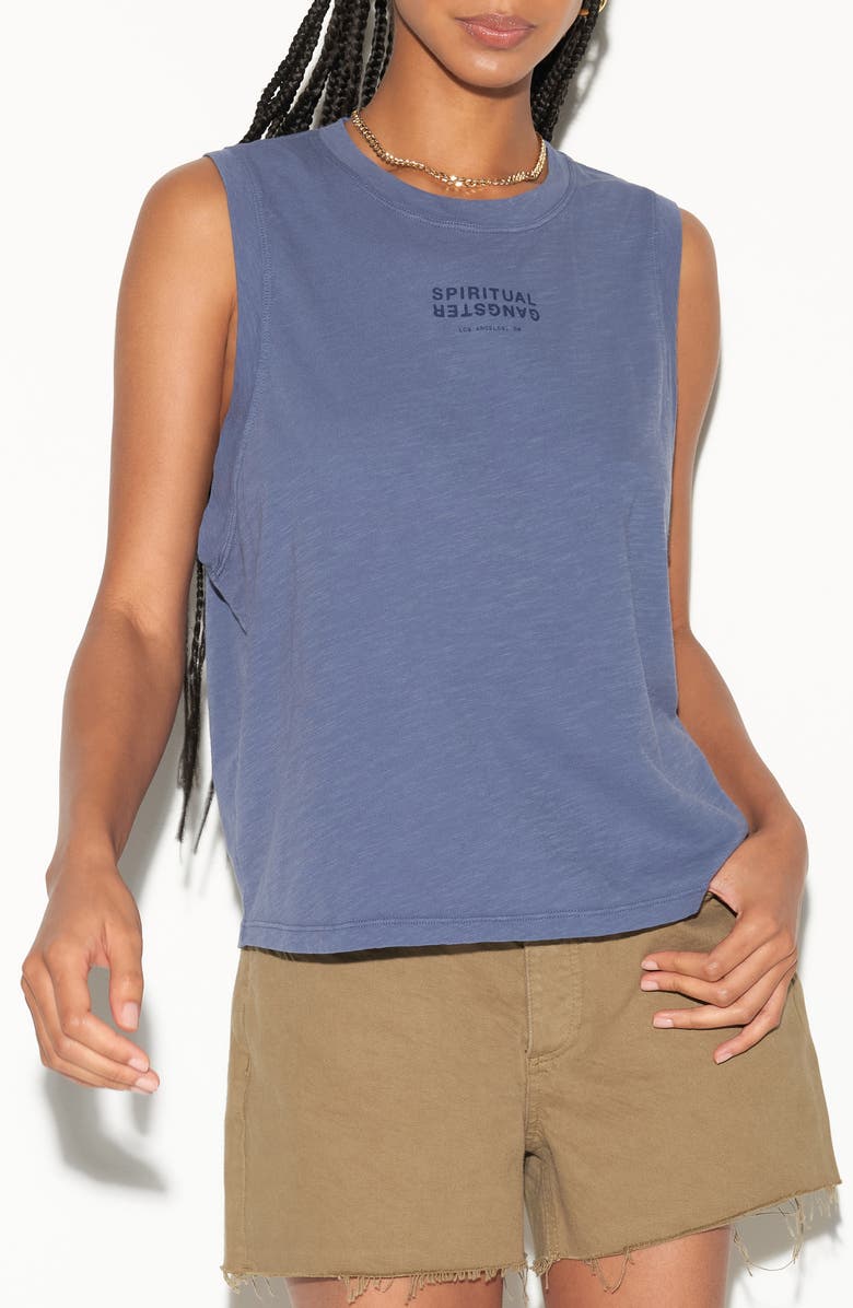 Spiritual Gangster Jagger Slub Knit Graphic Tank, Main, color, Vintage Indigo