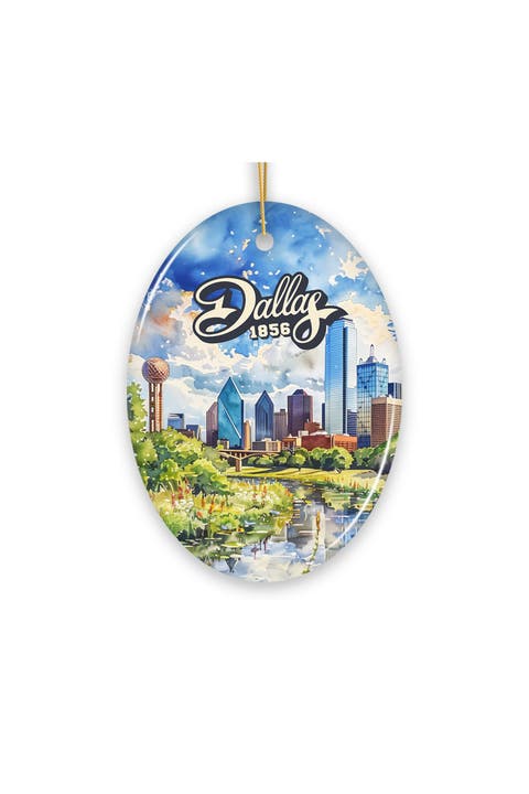 Dallas 1856 Watercolor Skyline Ceramic Ornament