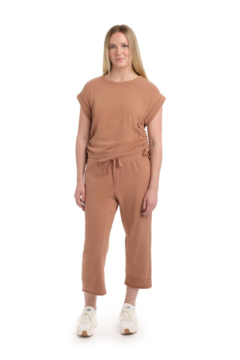 Round Neck Side Drawstrings Tee, Alternate, color, Raw Umber