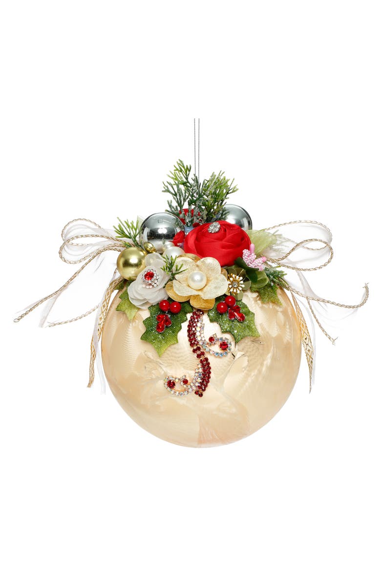 Floral Jeweled Ornament, Frosted, Gold, Main, color, Frosted Gold