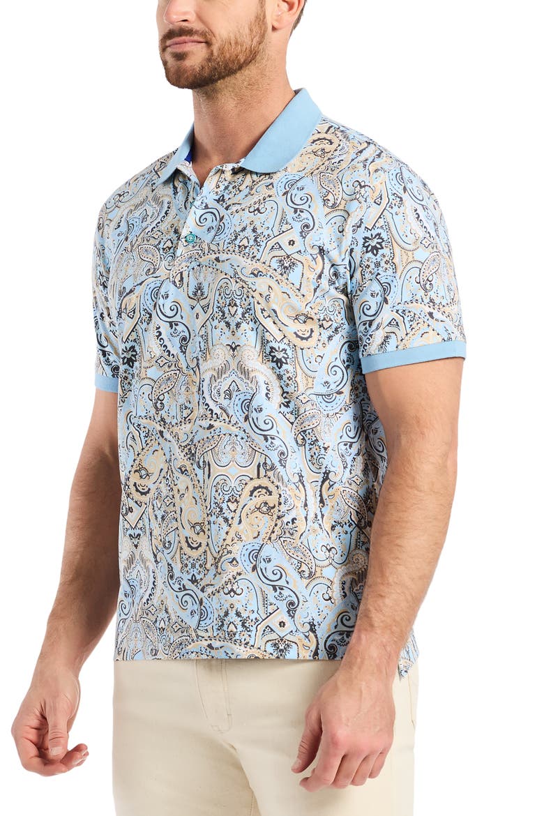 Manucci Paisley Cotton Polo, Alternate, color, LIGHT BLUE