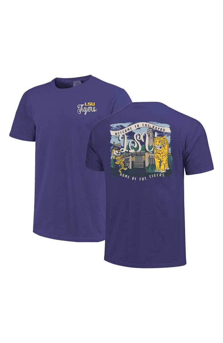 IMAGE ONE Women's Purple LSU Tigers Comfort Colors Campus Scene Drawing Script T-Shirt, Alternate, color,