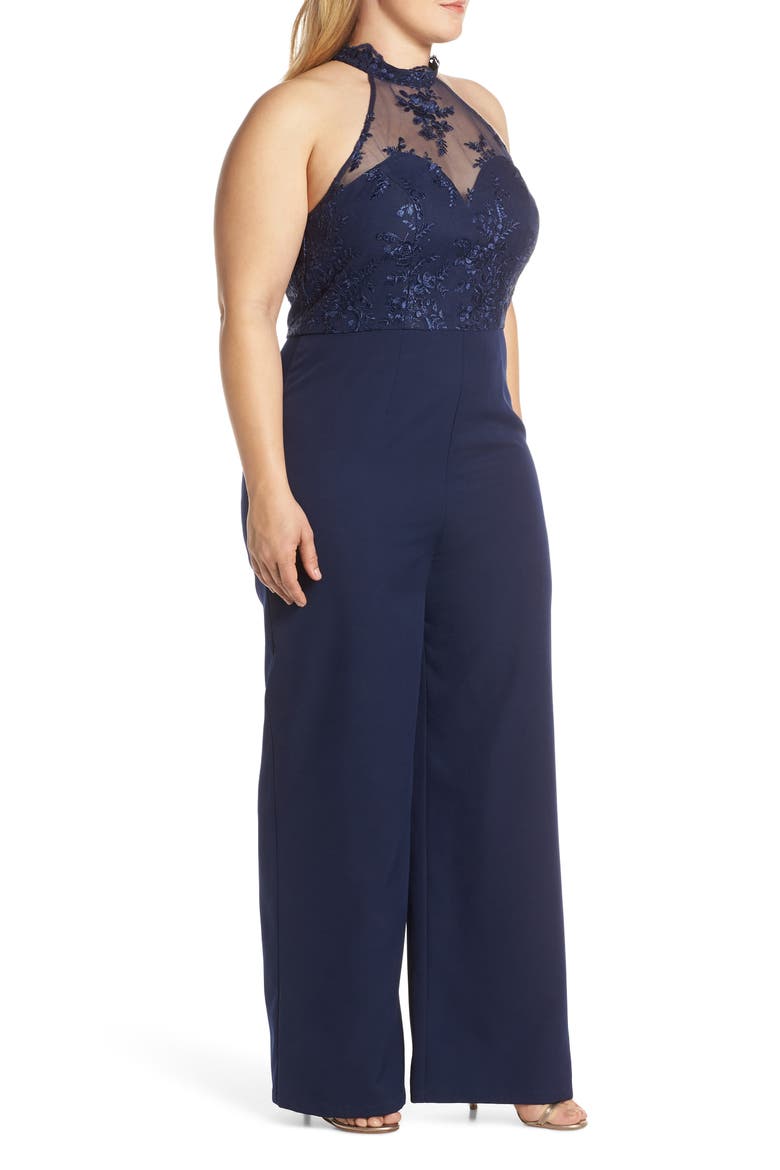 Jennifer Mesh Bodice Jumpsuit, Alternate, color, NAVY