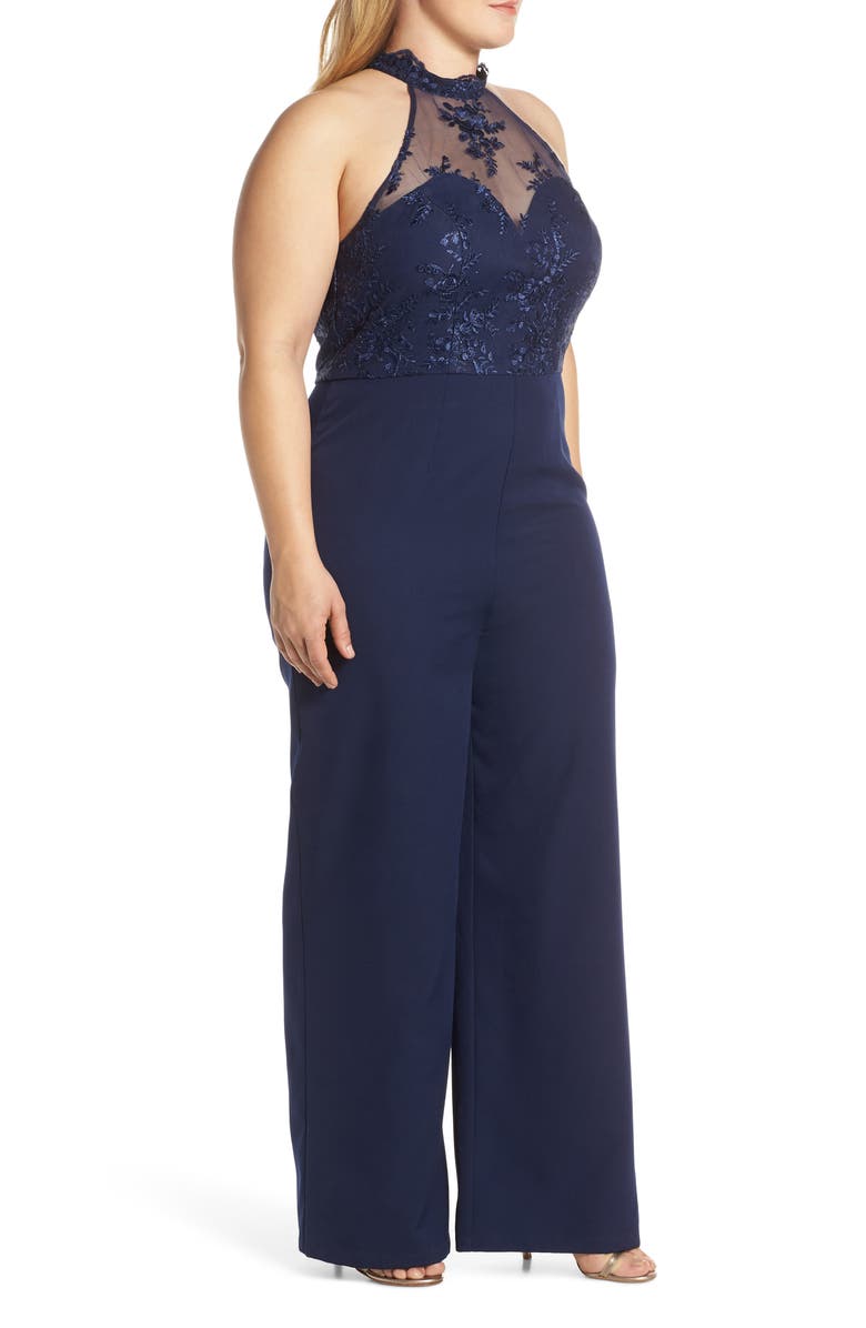Chi Chi London Jennifer Mesh Bodice Jumpsuit, Alternate, color, 