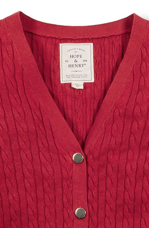 Hope & Henry Organic Puff Sleeve Button Front Sweater In Red