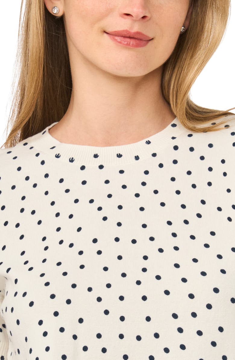 CeCe Printed Short Sleeve Cotton Sweater, Alternate, color, Dress Blue Dot