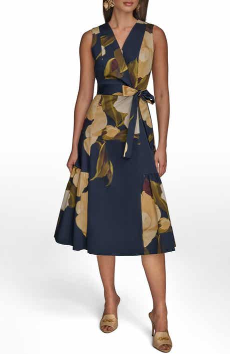 Sleeveless Faux Wrap Midi Dress