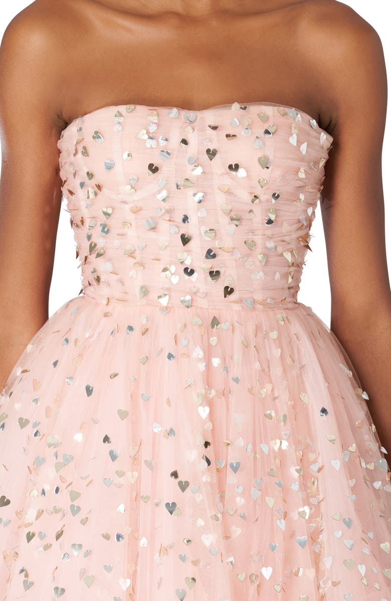 Carolina Herrera Heart Paillette Strapless Tulle Cocktail Dress, Alternate, color, Blush
