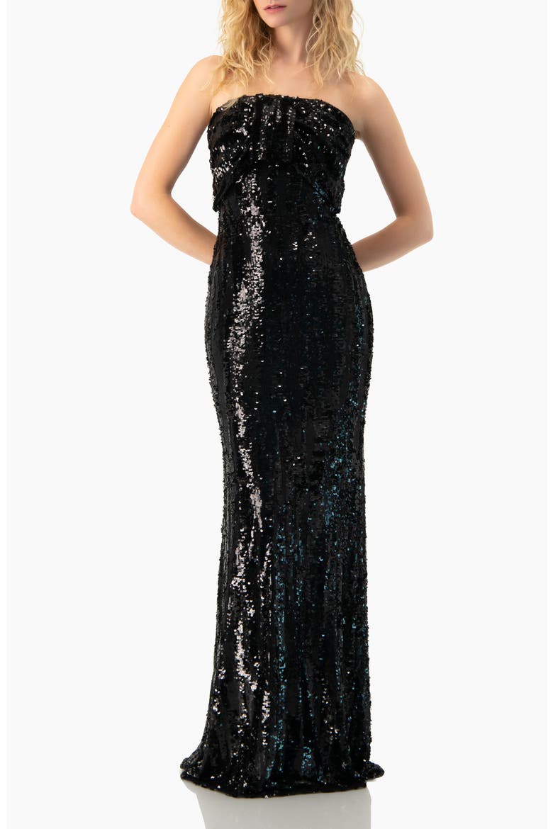 Strapless Sequin Column Gown, Main, color, Black