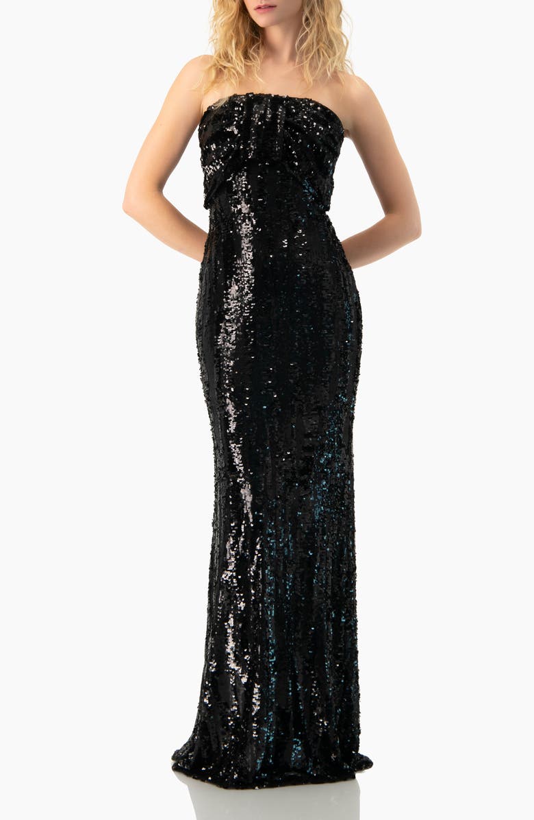 IVONNE Strapless Sequin Column Gown, Main, color, Black