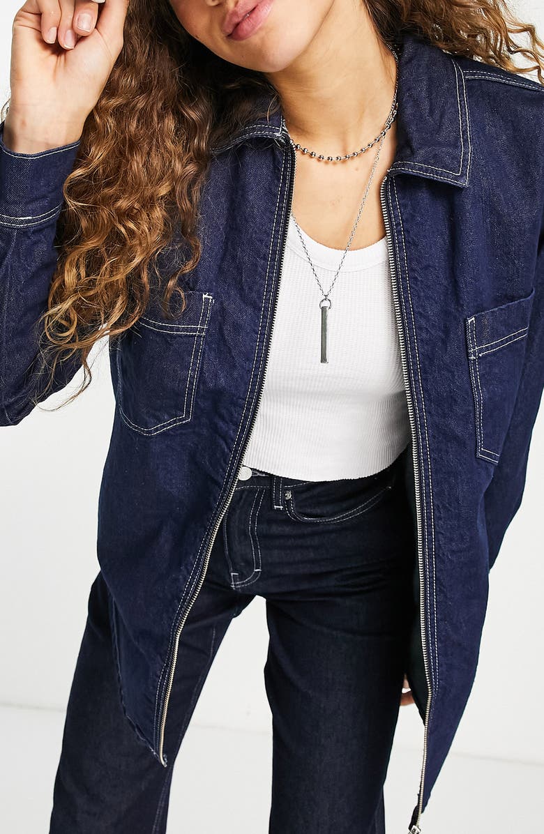 Topshop Raw Denim Shacket, Alternate, color,