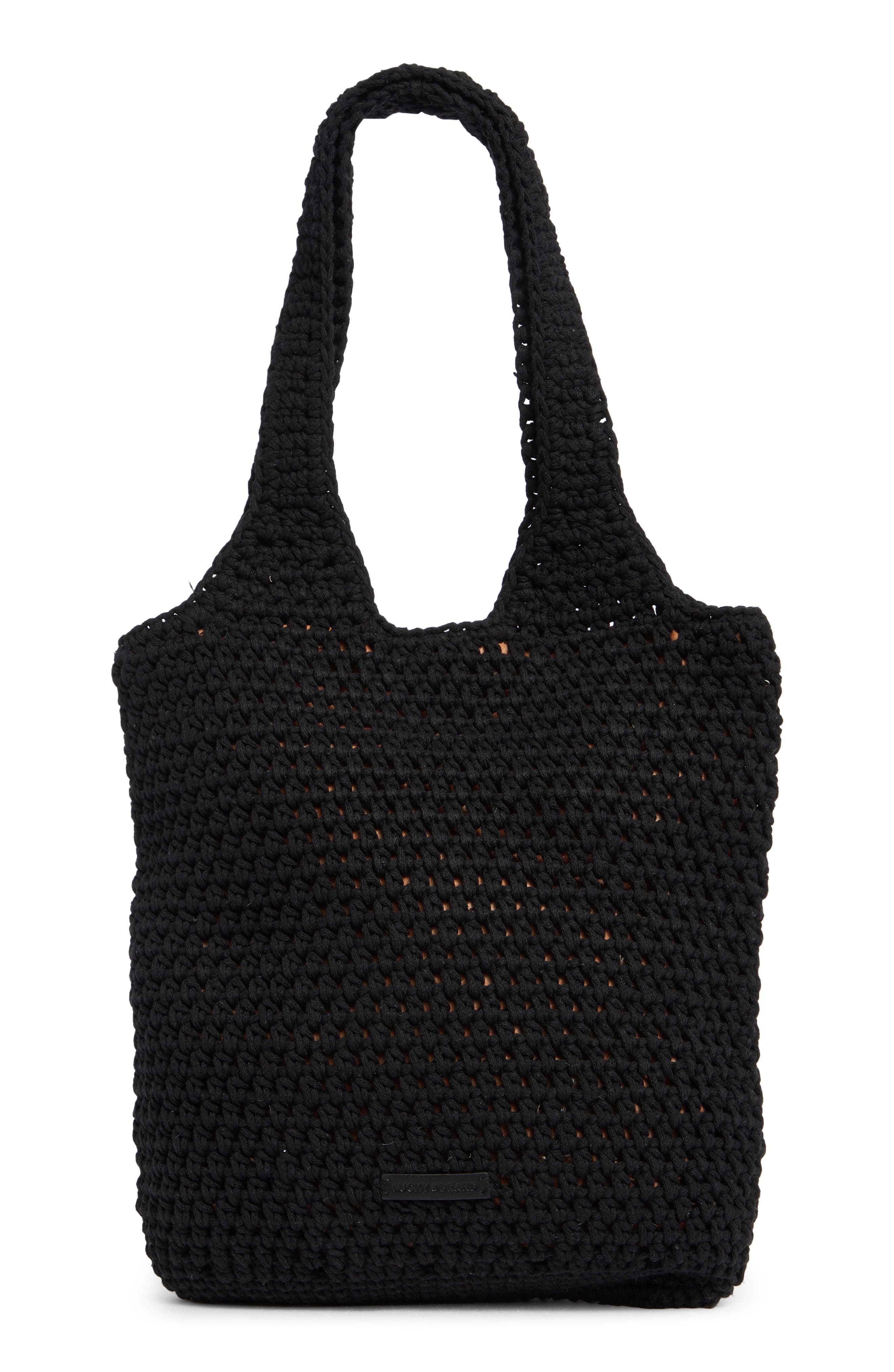 Lucky Brand Lesa Crochet Tote Bag, Alternate, color, Black