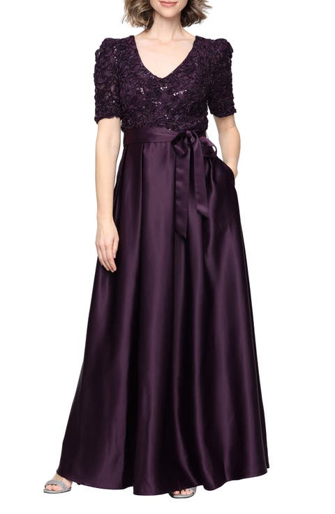 Sequin Soutache Bodice Empire Waist A-Line Gown