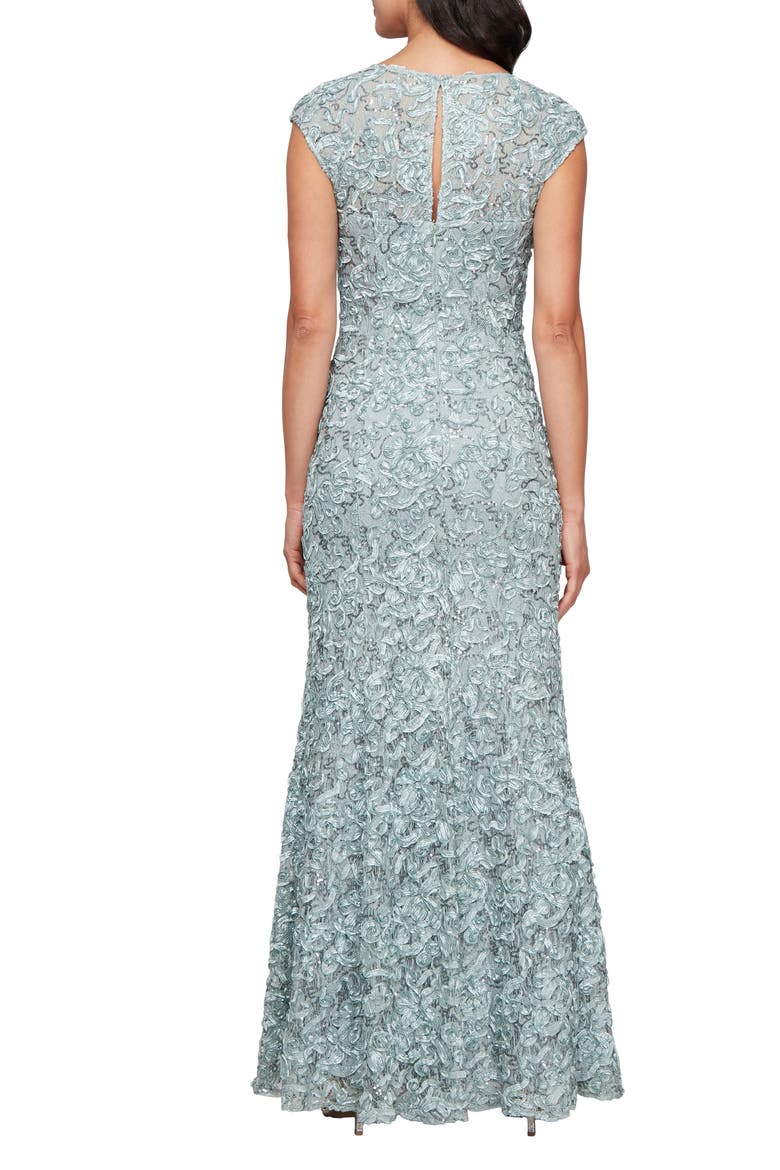 Soutache Sequin Lace A-Line Gown with Wrap, Alternate, color, ICE SAGE