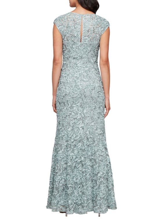 Alex Evenings Soutache Sequin Lace A-line Gown With Wrap In Ice Sage