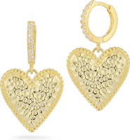 SPHERA MILANO Textured Heart Drop Pavé Huggie Hoop Earrings
