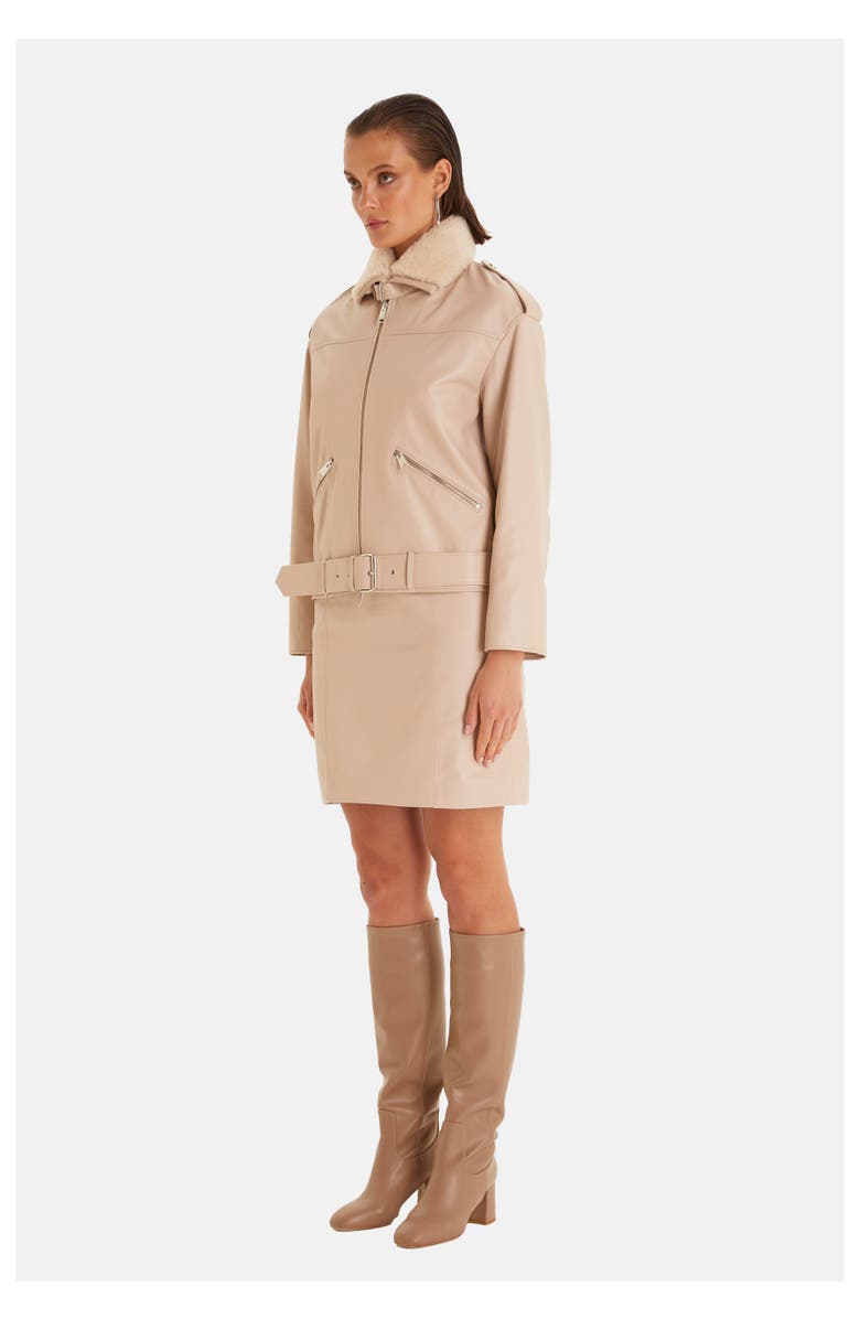 Furniq UK Lacy Leather Jacket, Alternate, color, Beige