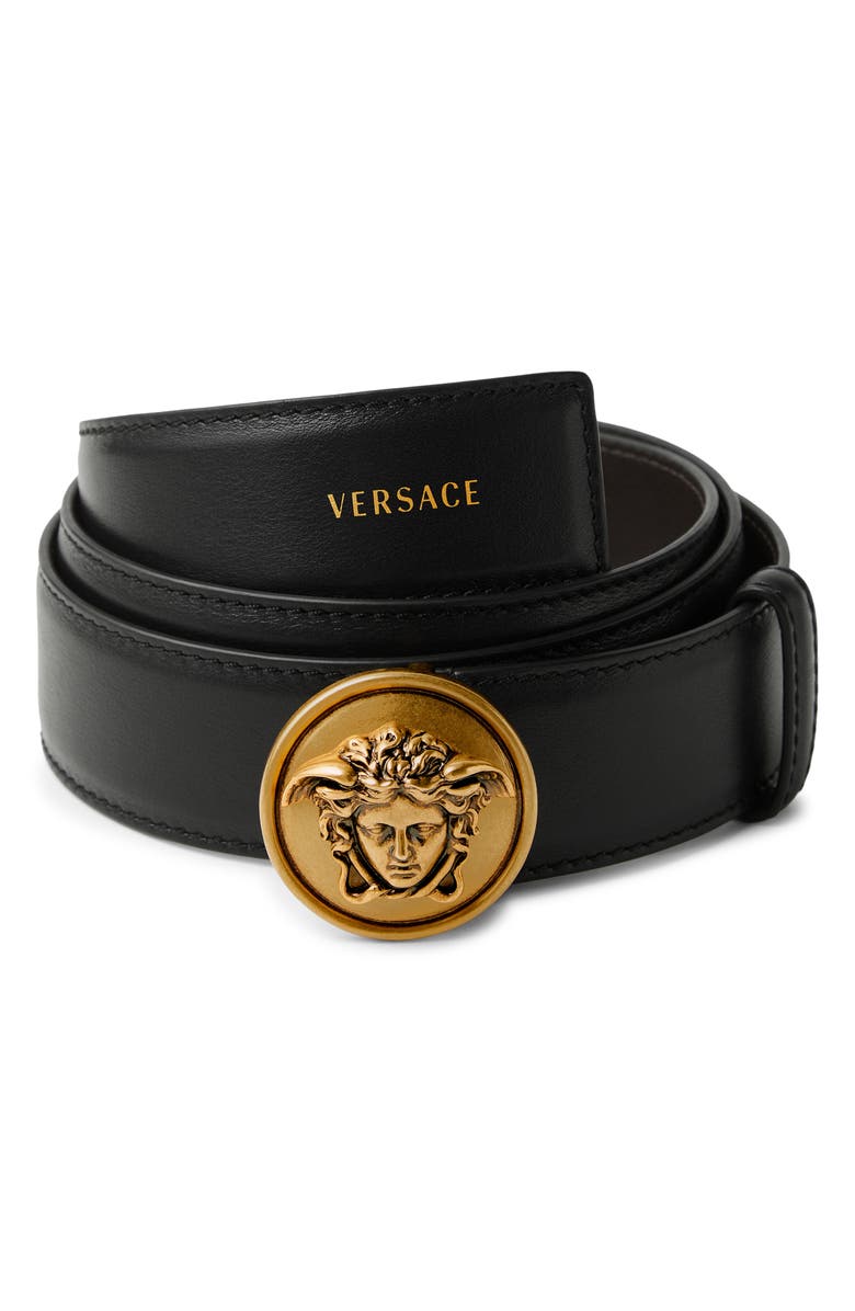 Versace First Line Medusa Biggie Leather Belt, Alternate, color, Black-Gold