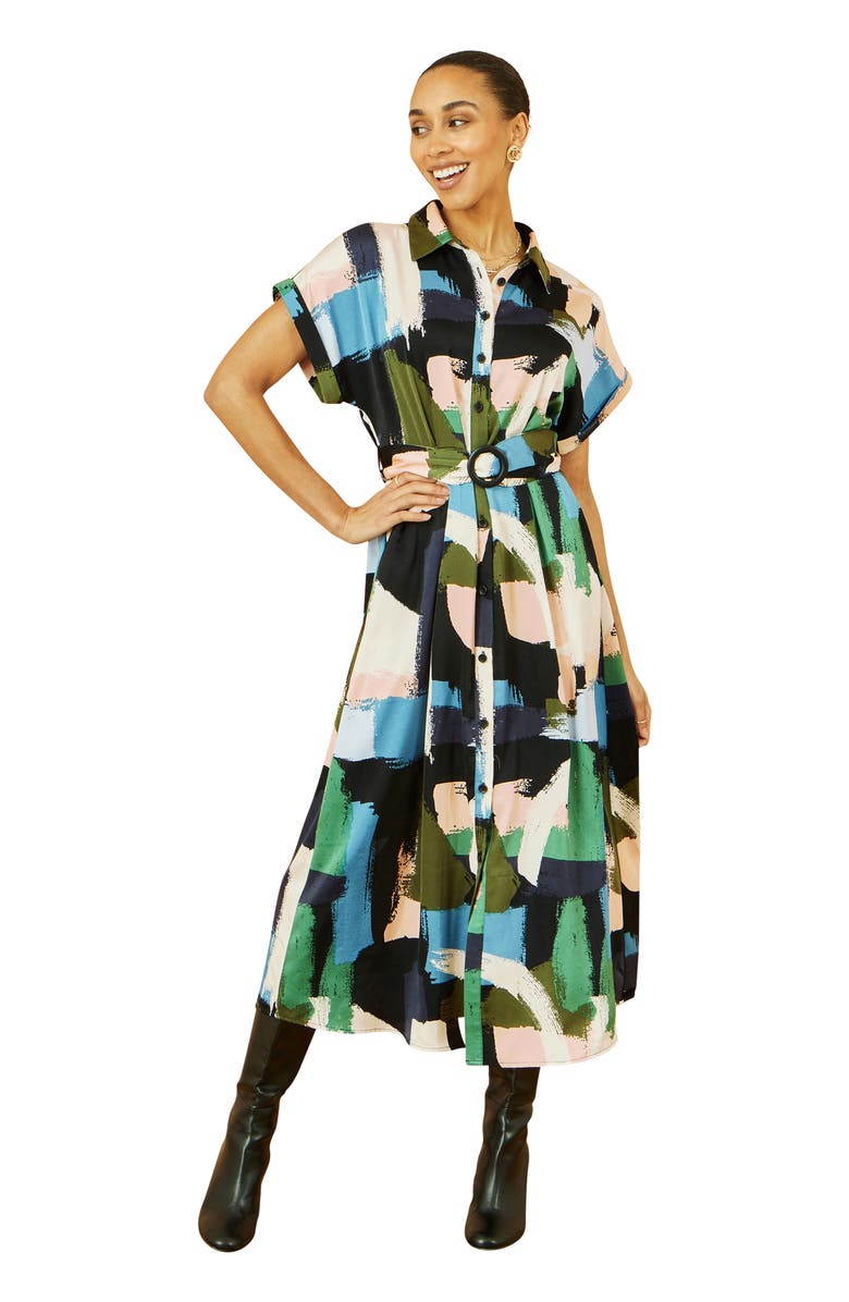 Yumi Brushstroke Print Relaxed Shirt Dress, Alternate, color, Multi