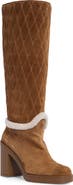Stuart Weitzman Celia Quilted Leather Boot with Genuine Shearling Trim