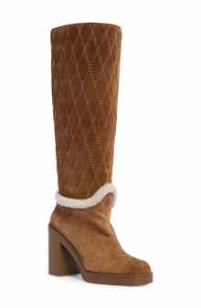 Celia Quilted Leather Boot with Genuine Shearling Trim