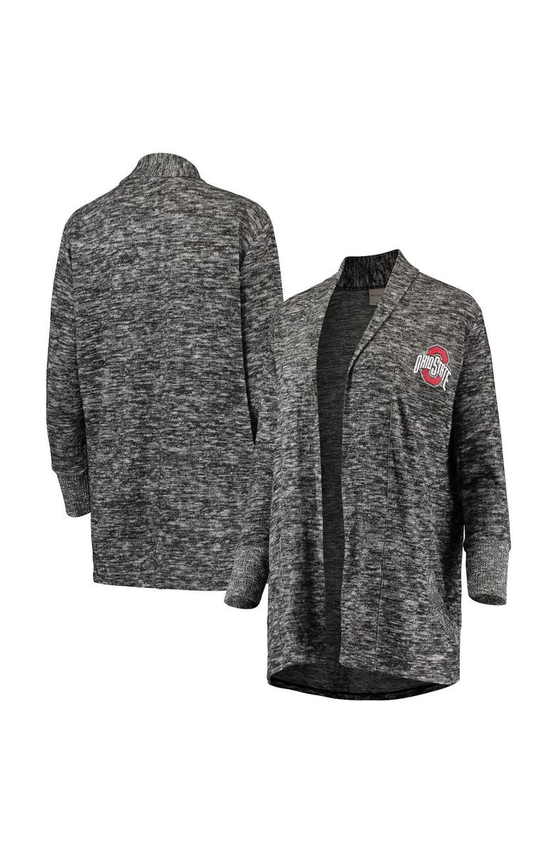 UG APPAREL Women's Heathered Black Ohio State Buckeyes Missy Cozy Fleece Tri-Blend Campus Cardigan, Main, color, 